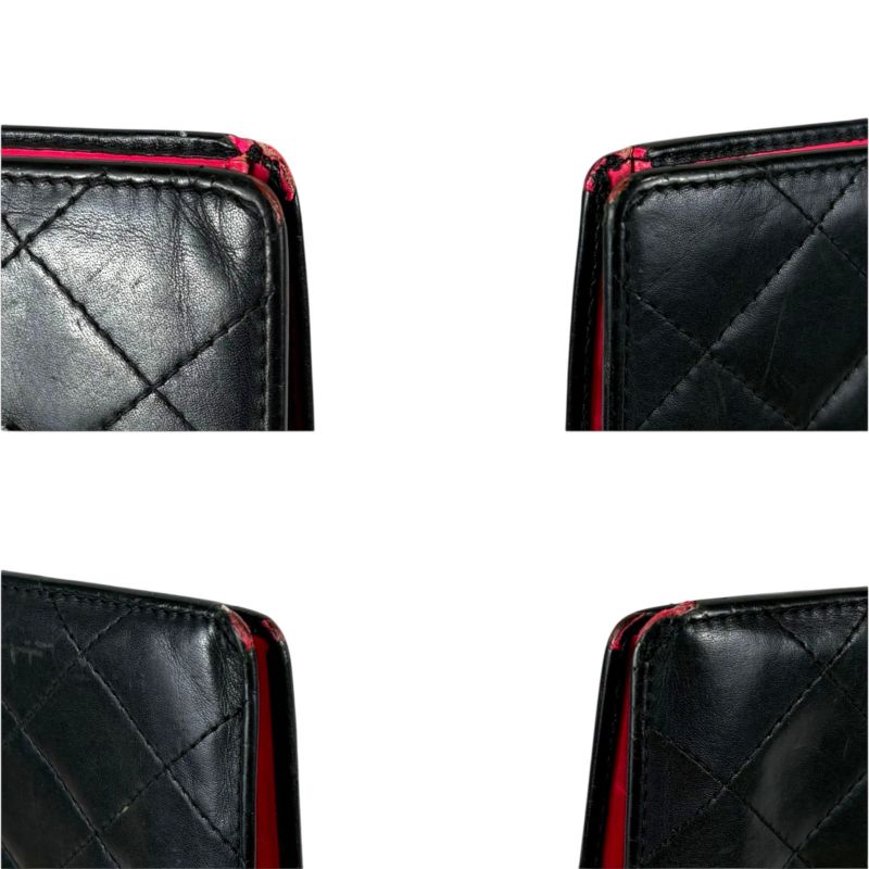 Chanel Cambon Line Long Wallet Bifold Long Wallet Black Pink CC Logo Quilted