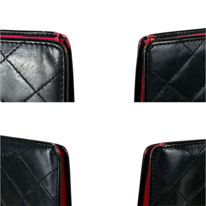 Chanel Cambon Line Long Wallet Bifold Long Wallet Black Pink CC Logo Quilted