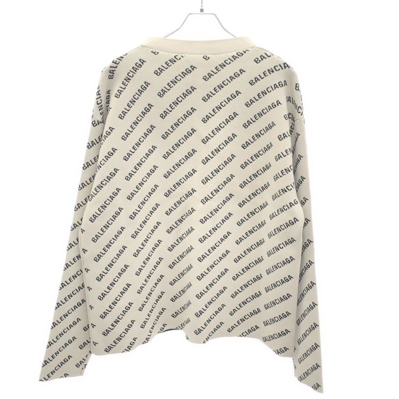 Balenciaga Logo Intarsia Wool Cardigan Ivory L