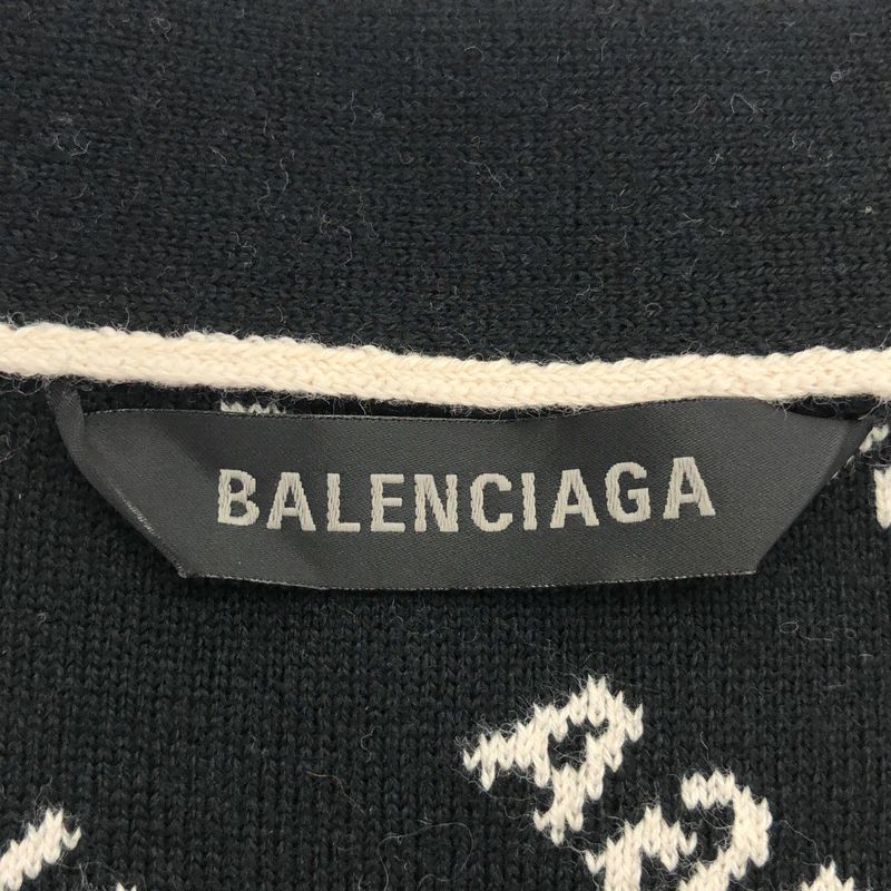 Balenciaga Logo Intarsia Wool Cardigan Ivory L