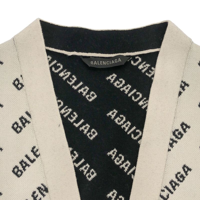 Balenciaga Logo Intarsia Wool Cardigan Ivory L