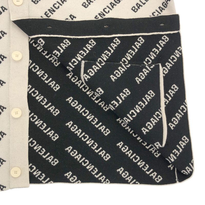 Balenciaga Logo Intarsia Wool Cardigan Ivory L