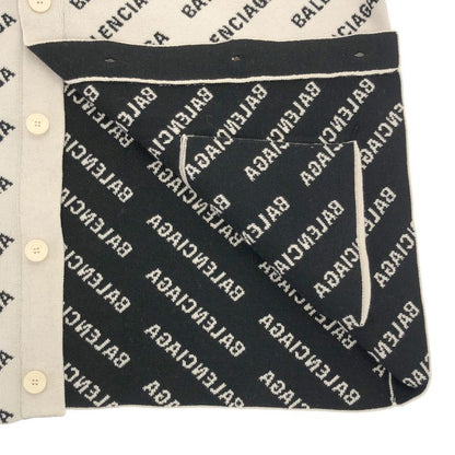 Balenciaga Logo Intarsia Wool Cardigan Ivory L