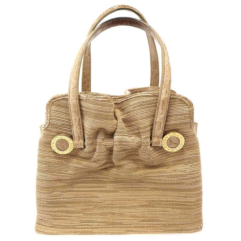Bvlgari Twist Bag Small Leather Fabric Combination Handbag Beige