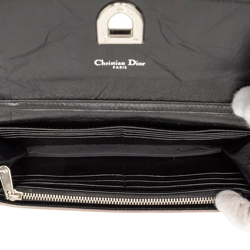 Diorama Chain Wallet Shoulder Bag Black White Leather Dior