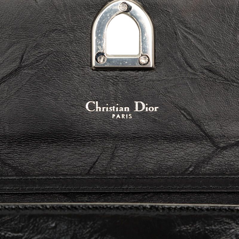 Diorama Chain Wallet Shoulder Bag Black White Leather Dior