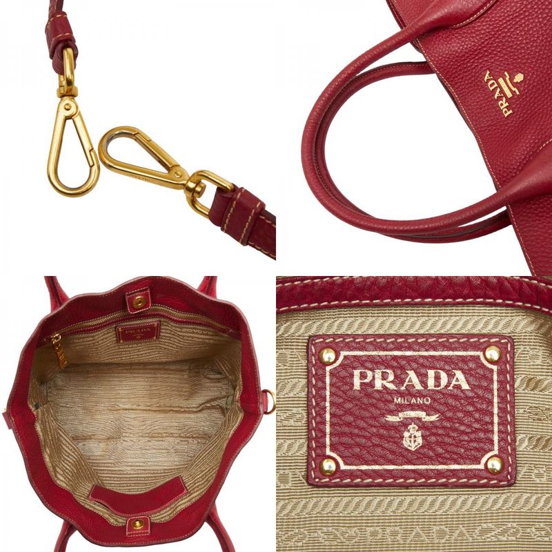 Prada Tote Shoulder Bag 2-Way Red Leather