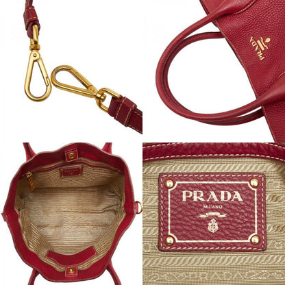Prada Tote Shoulder Bag 2-Way Red Leather