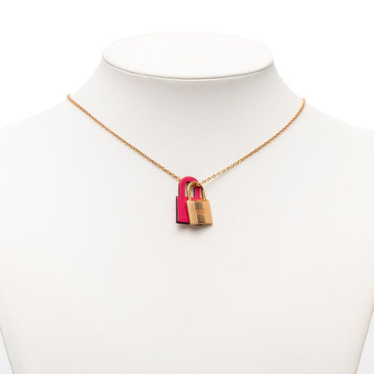 Hermes Kelly PM Pendant Necklace Gold Pink Plated Veau Swift