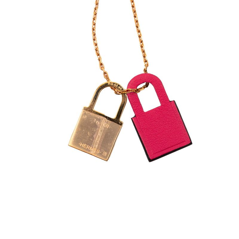Hermes Kelly PM Pendant Necklace Gold Pink Plated Veau Swift