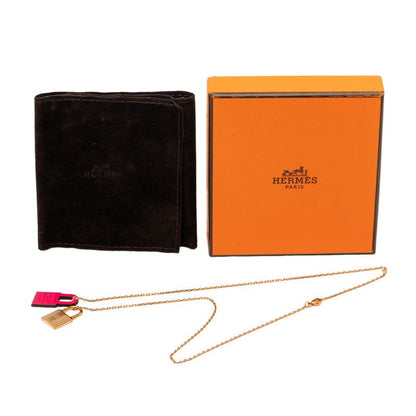 Hermes Kelly PM Pendant Necklace Gold Pink Plated Veau Swift