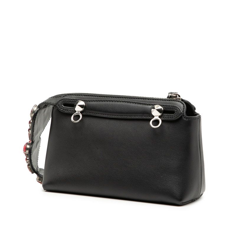 Fendi Vitheway Small 2-Way Shoulder Bag Black Leather Bijou