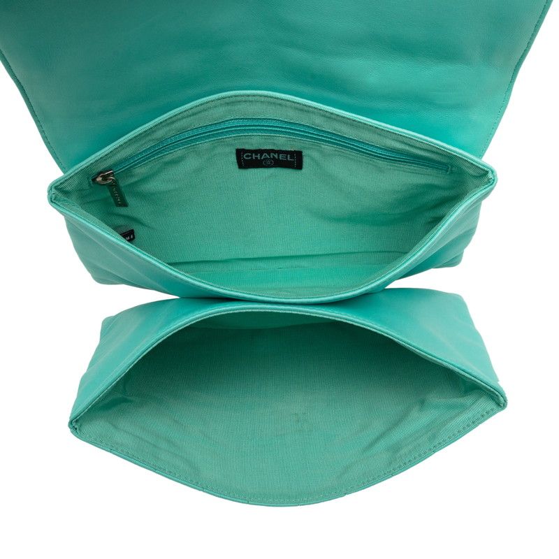 Chanel 2.55 Choco Bar Chain Shoulder Bag Turquoise Blue Lambskin