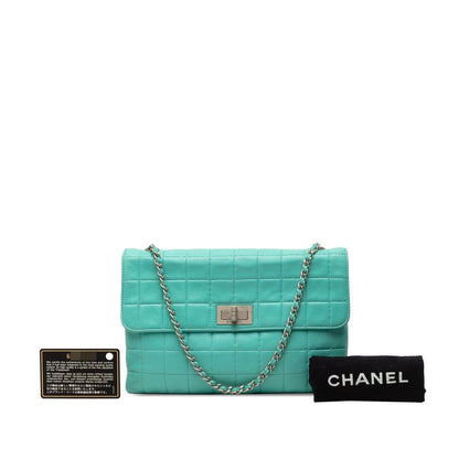Chanel 2.55 Choco Bar Chain Shoulder Bag Turquoise Blue Lambskin