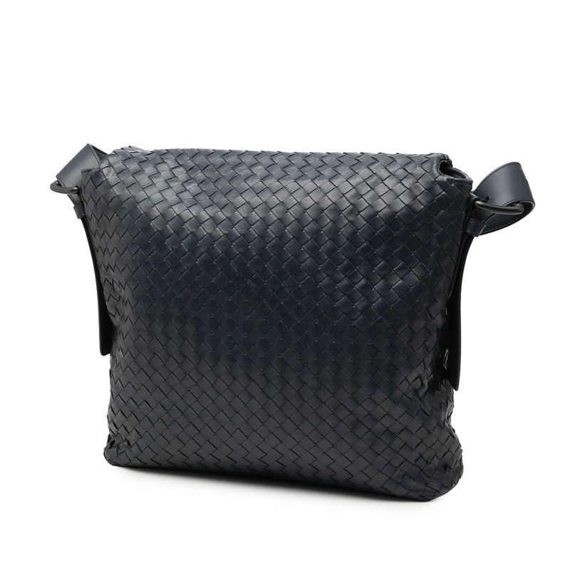 Bottega Veneta Intrecciato Crossbody Shoulder Bag Navy Leather
