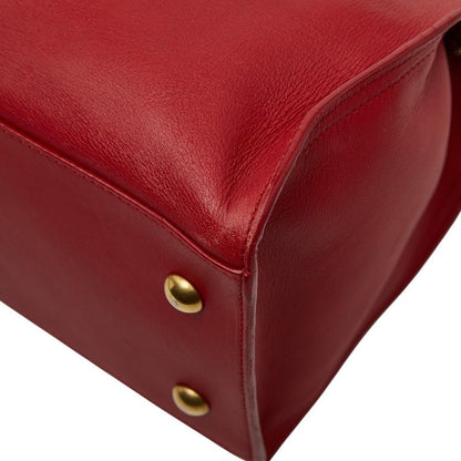 Saint Laurent Line Petit Cabas 2-Way Shoulder Bag Red Gold Leather
