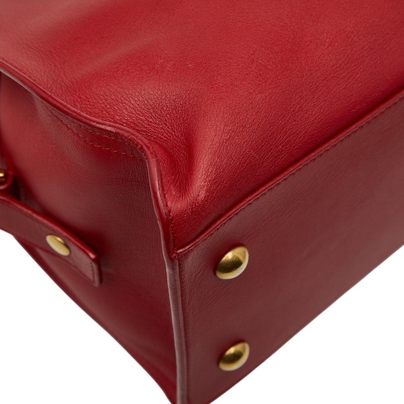 Saint Laurent Line Petit Cabas 2-Way Shoulder Bag Red Gold Leather