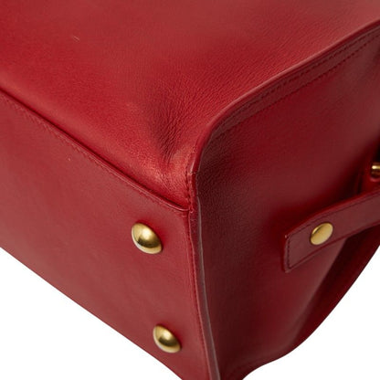 Saint Laurent Line Petit Cabas 2-Way Shoulder Bag Red Gold Leather