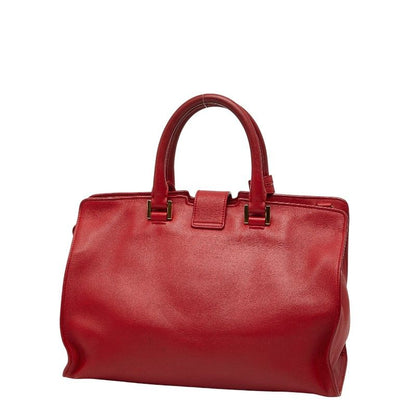 Saint Laurent Line Petit Cabas 2-Way Shoulder Bag Red Gold Leather