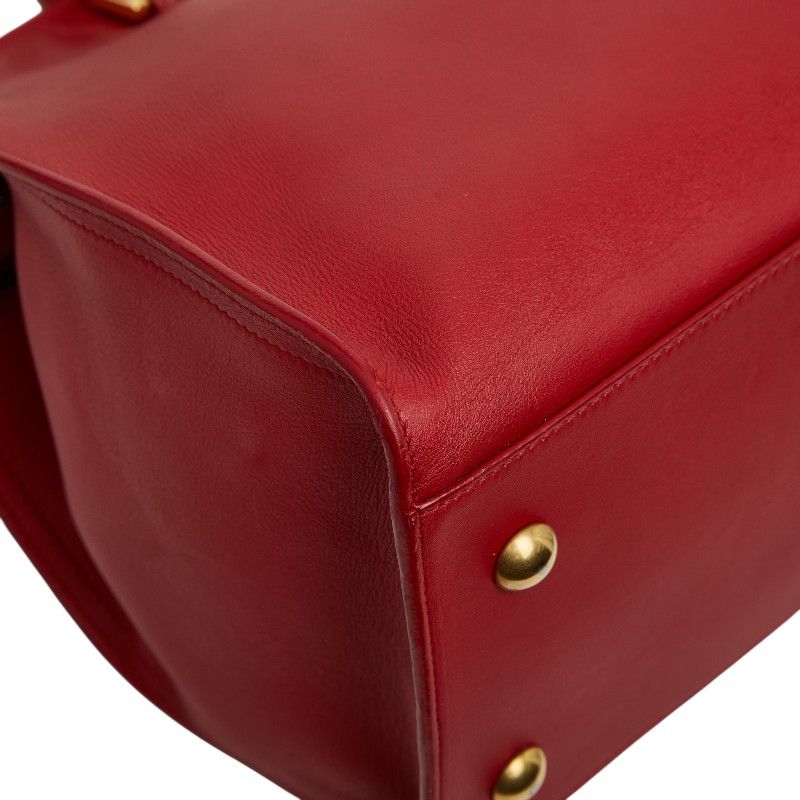 Saint Laurent Line Petit Cabas 2-Way Shoulder Bag Red Gold Leather