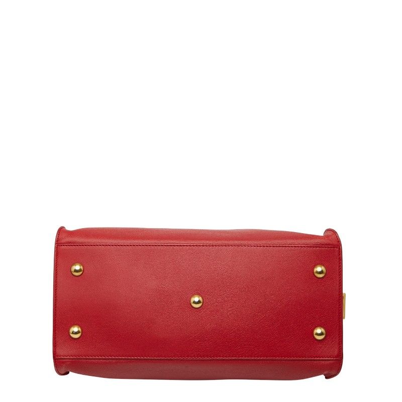Saint Laurent Line Petit Cabas 2-Way Shoulder Bag Red Gold Leather
