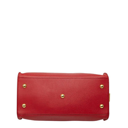 Saint Laurent Line Petit Cabas 2-Way Shoulder Bag Red Gold Leather