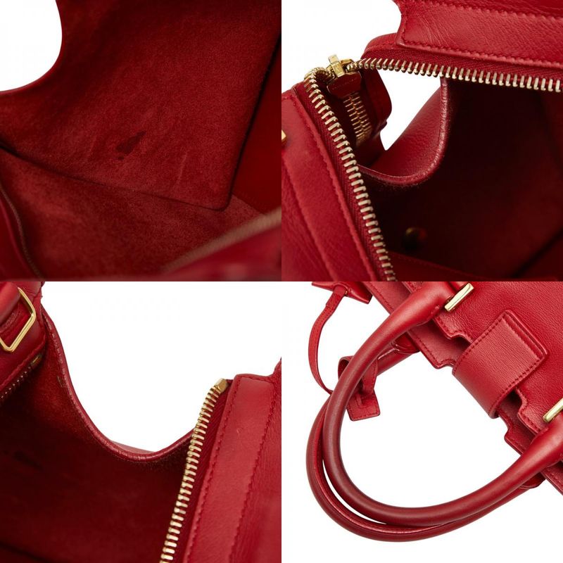 Saint Laurent Line Petit Cabas 2-Way Shoulder Bag Red Gold Leather