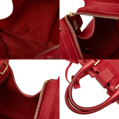 Saint Laurent Line Petit Cabas 2-Way Shoulder Bag Red Gold Leather