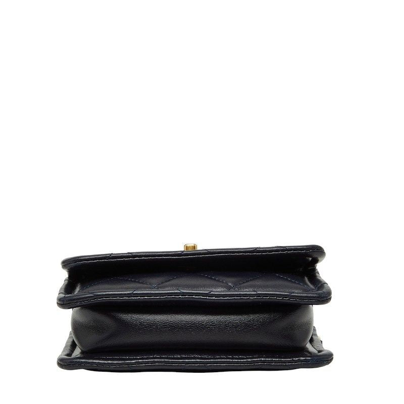 Chanel CC Logo Quilted Mini 2-Way Shoulder Bag Navy Lambskin