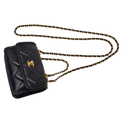 Chanel CC Logo Quilted Mini 2-Way Shoulder Bag Navy Lambskin
