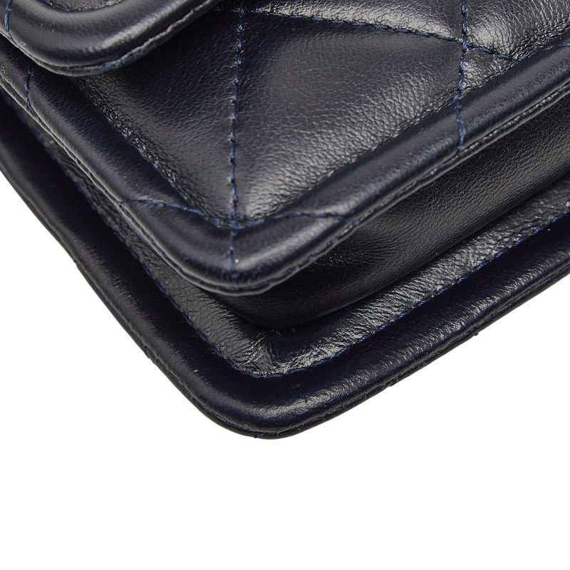 Chanel CC Logo Quilted Mini 2-Way Shoulder Bag Navy Lambskin