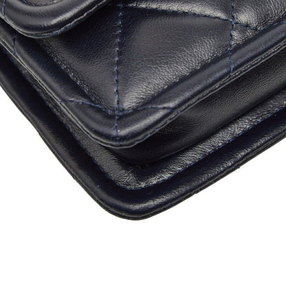 Chanel CC Logo Quilted Mini 2-Way Shoulder Bag Navy Lambskin