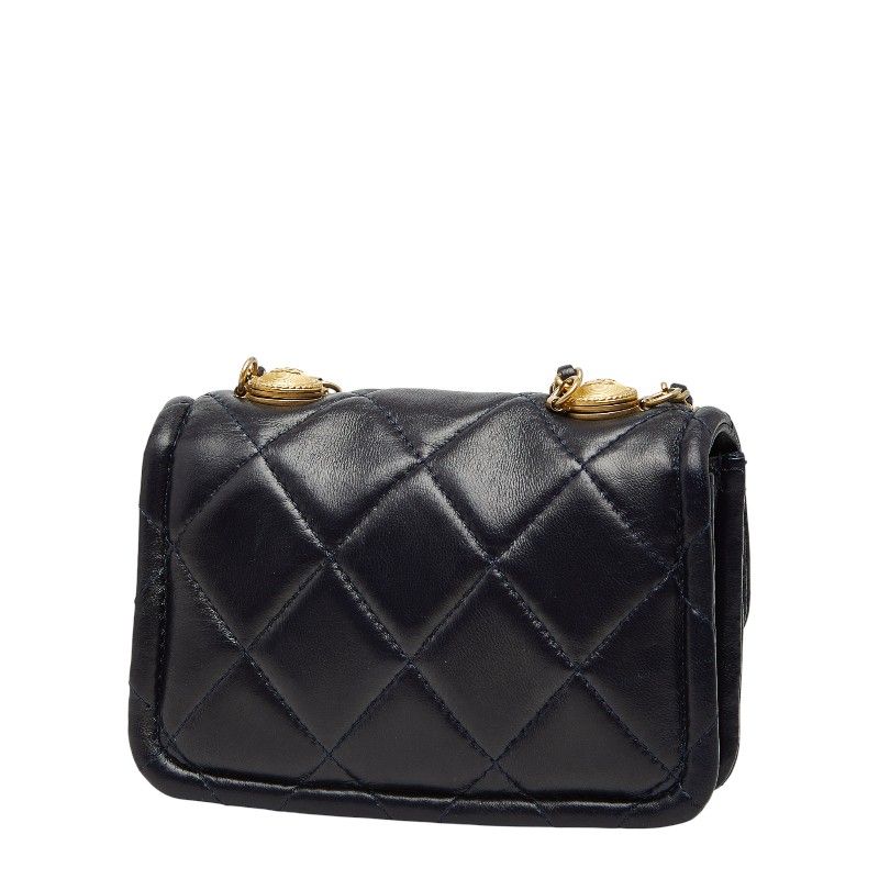 Chanel CC Logo Quilted Mini 2-Way Shoulder Bag Navy Lambskin