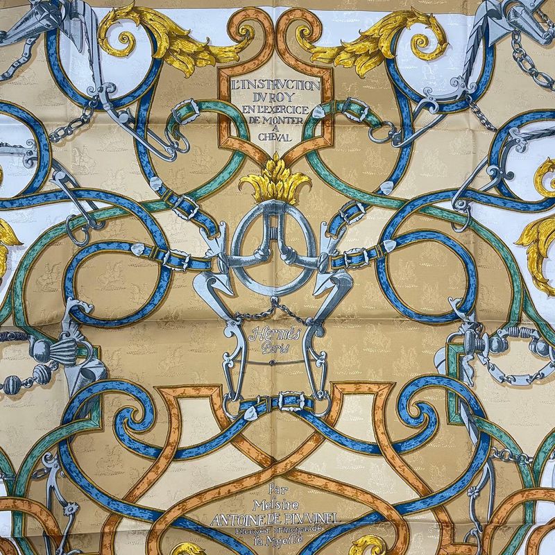 Hermes Carre 90 Scarf L'instruction du Roy Imperial Studies Silk Gold