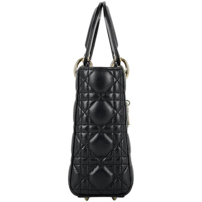 Dior Christian Cannage 2-Way Shoulder Bag Leather Black