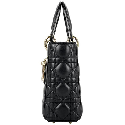 Dior Christian Cannage 2-Way Shoulder Bag Leather Black