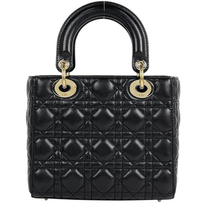Dior Christian Cannage 2-Way Shoulder Bag Leather Black