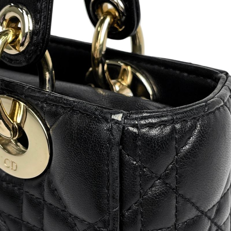 Dior Christian Cannage 2-Way Shoulder Bag Leather Black
