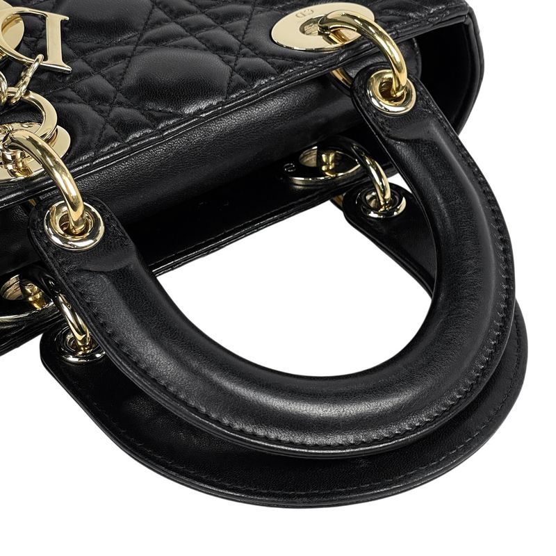 Dior Christian Cannage 2-Way Shoulder Bag Leather Black