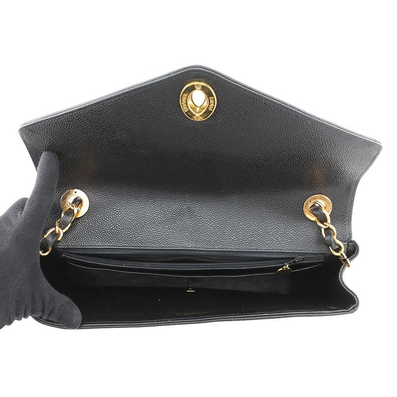 Chanel Chain Shoulder Bag Chevron Stitch Deca CC Logo Caviar Leather