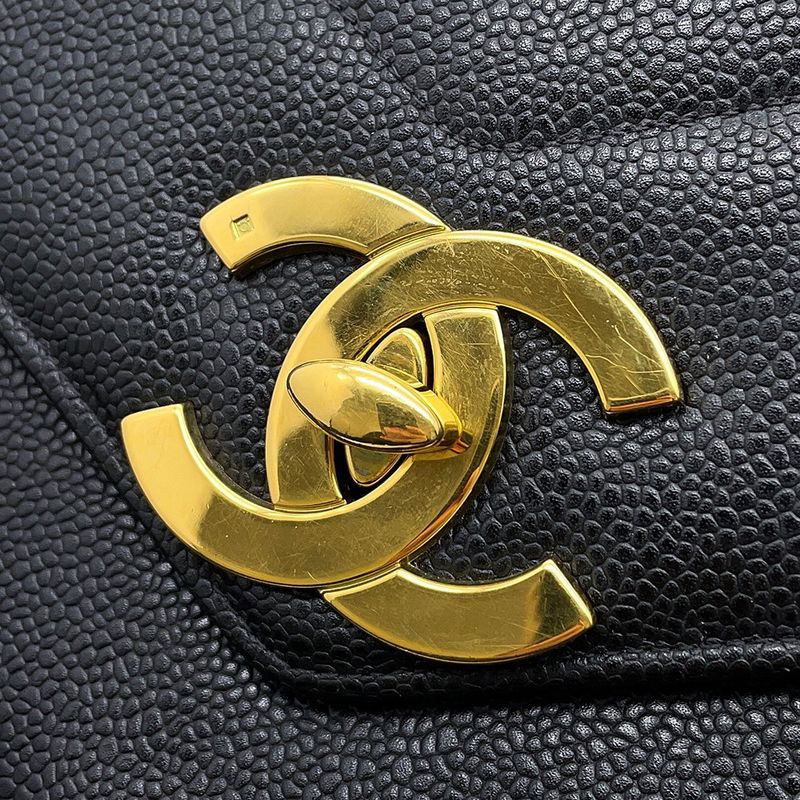 Chanel Chain Shoulder Bag Chevron Stitch Deca CC Logo Caviar Leather
