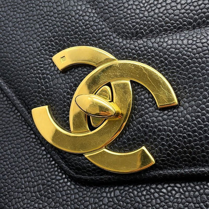 Chanel Chain Shoulder Bag Chevron Stitch Deca CC Logo Caviar Leather