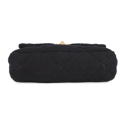 Chanel Chain Shoulder Bag Quilted CC Logo Tweed 2-Way Black Purple