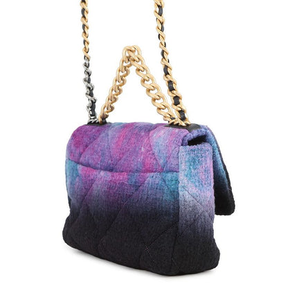 Chanel Chain Shoulder Bag Quilted CC Logo Tweed 2-Way Black Purple