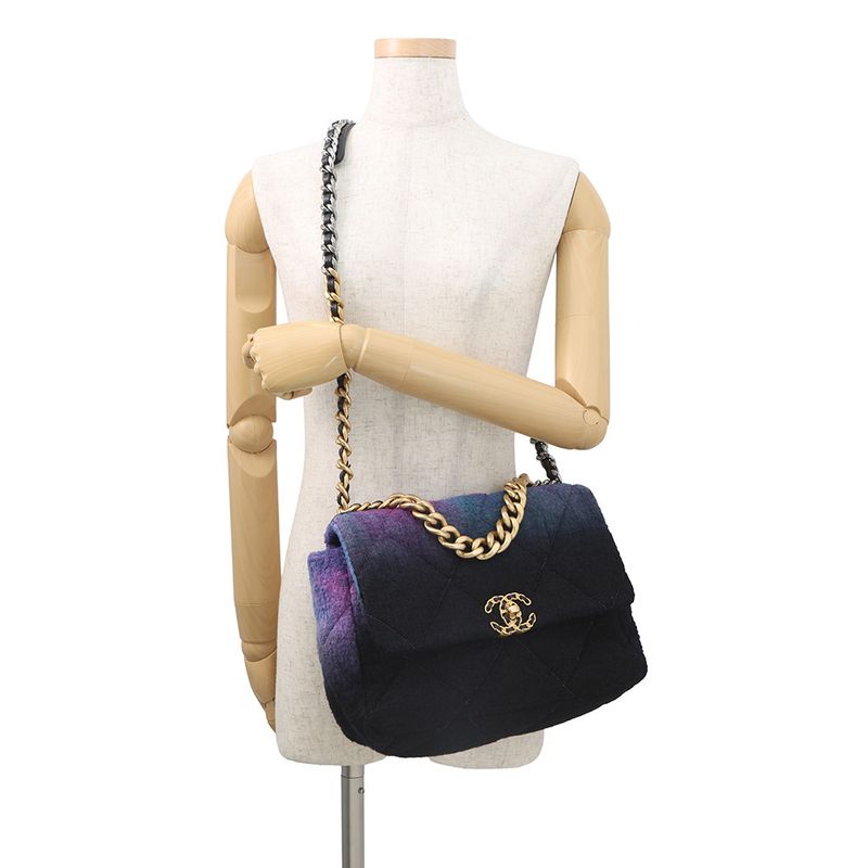 Chanel Chain Shoulder Bag Quilted CC Logo Tweed 2-Way Black Purple