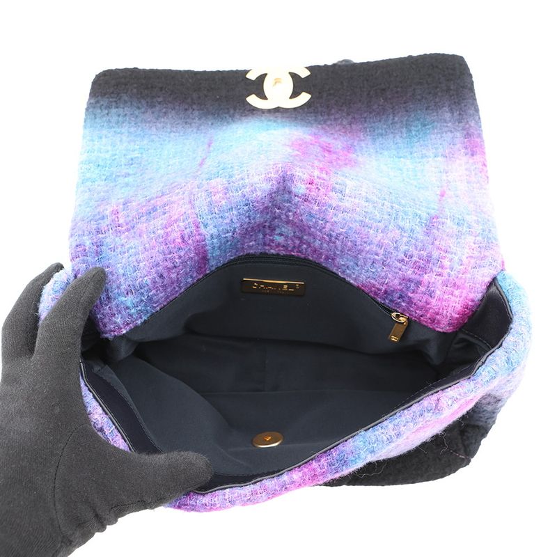 Chanel Chain Shoulder Bag Quilted CC Logo Tweed 2-Way Black Purple