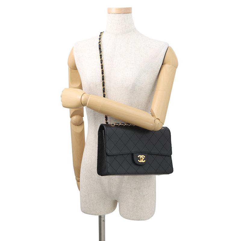 Chanel Chain Shoulder Bag Quilted CC Logo Single Flap Caviar Leather