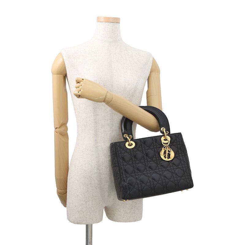 Dior Handbag Lady Dior Cannage Leather 2-Way Black