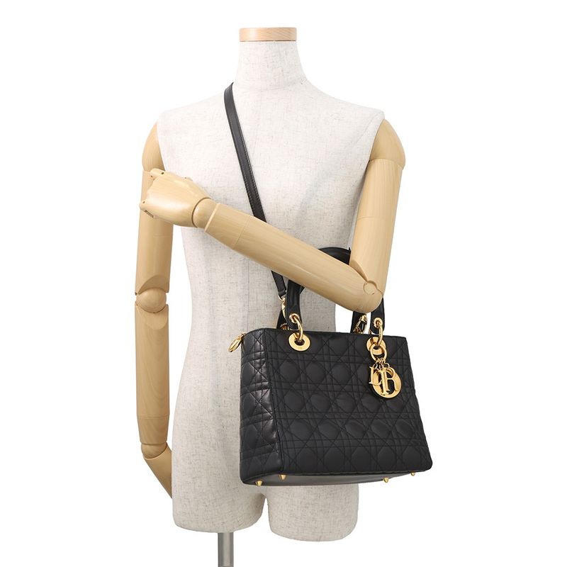 Dior Handbag Lady Dior Cannage Leather 2-Way Black