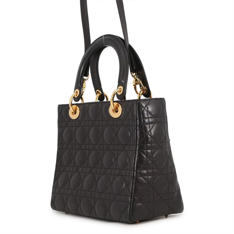 Dior Handbag Lady Dior Cannage Leather 2-Way Black